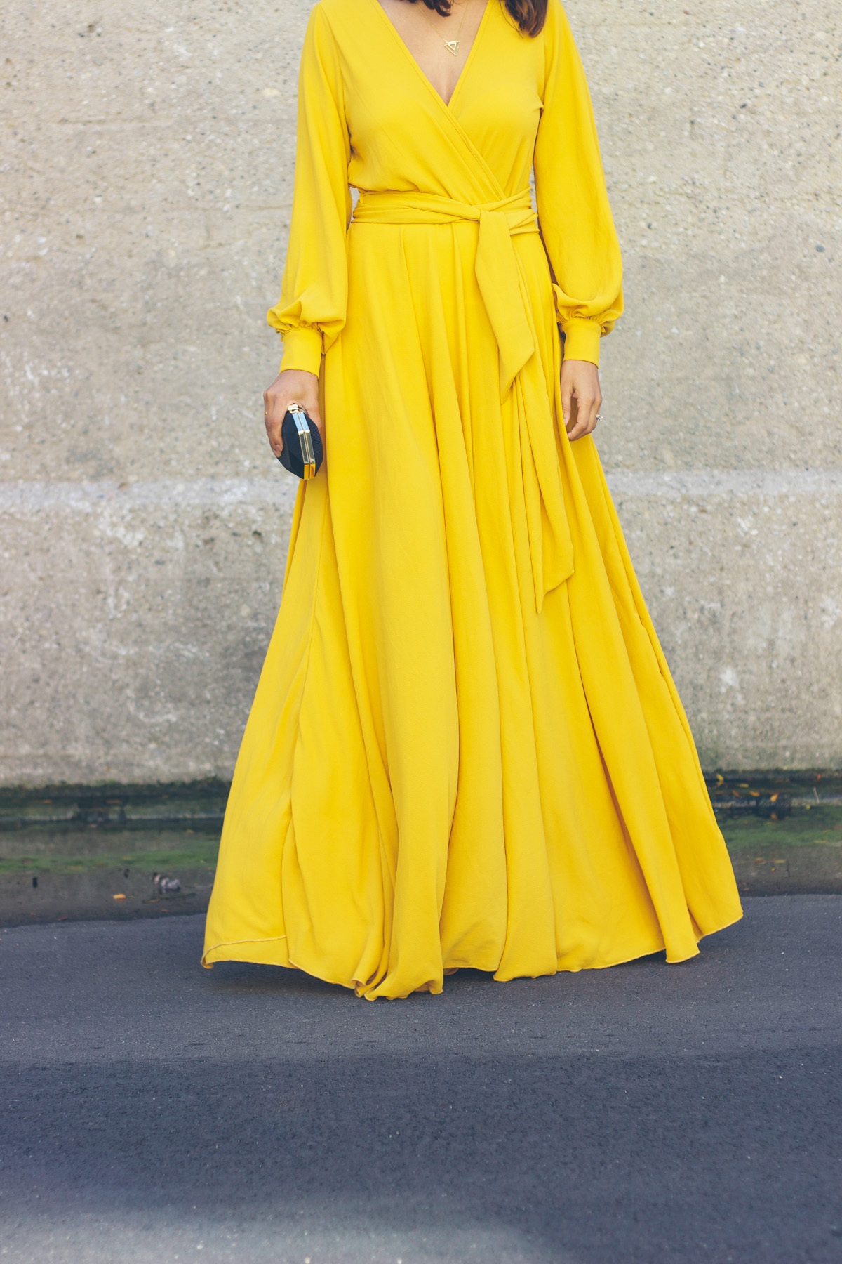 yellow maxi dress with sleeves