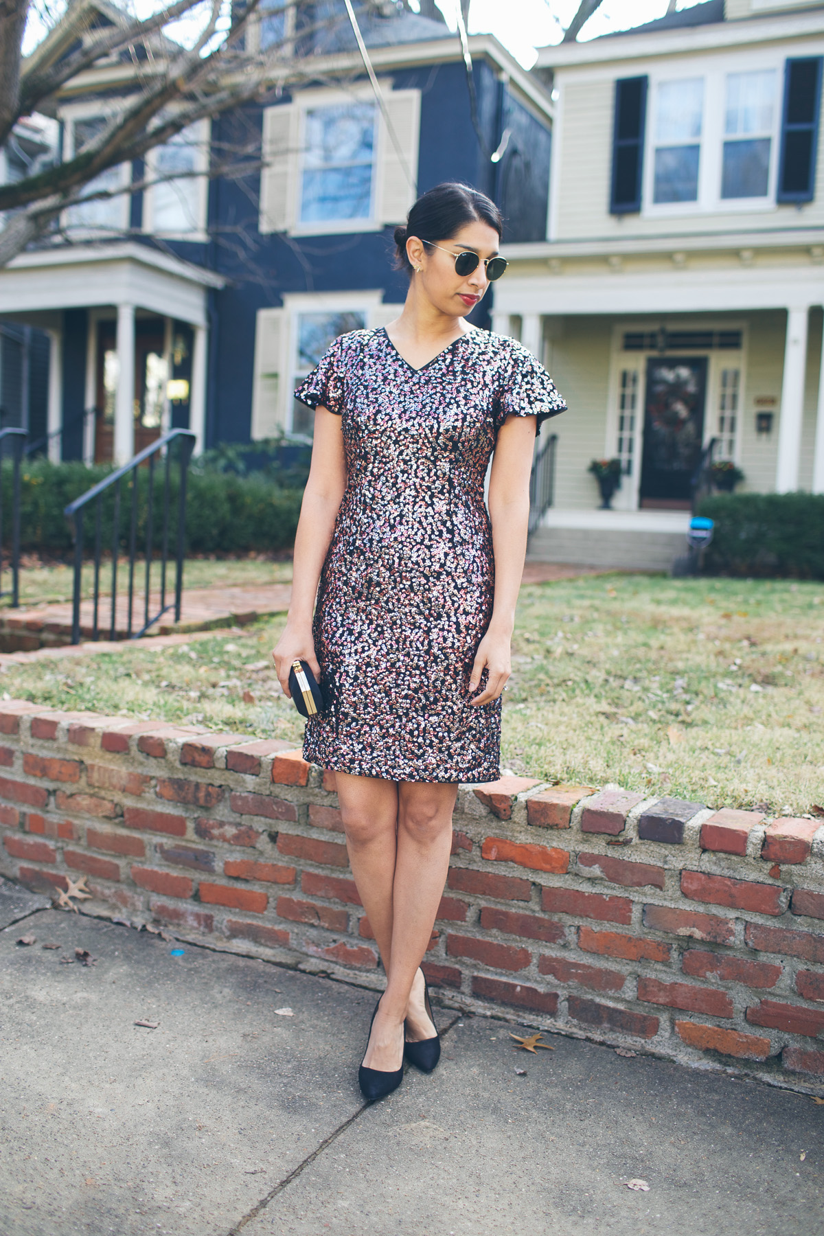 black and pink sequin dress